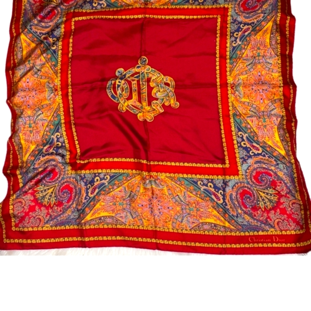 Christian Dior Red Paisley Large Silk Scarf